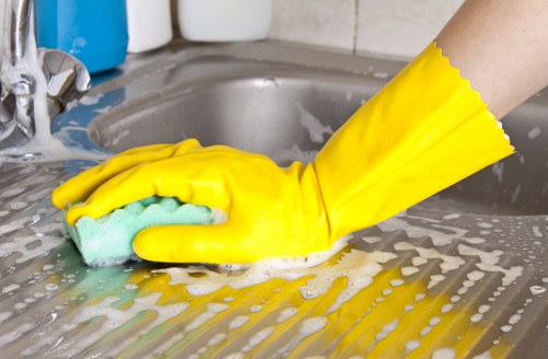 Professional cleaner reviewing safety steps on site